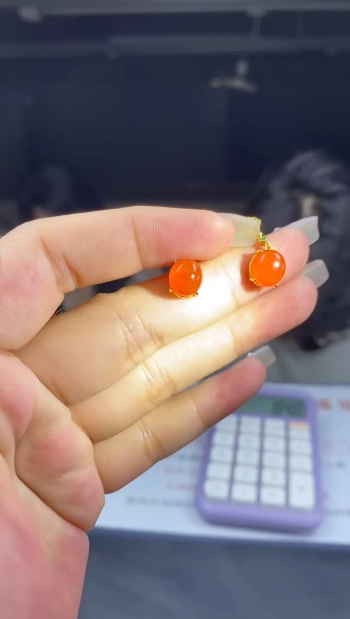 南红玛瑙银S925镶嵌耳饰多样性-耳饰-R1755