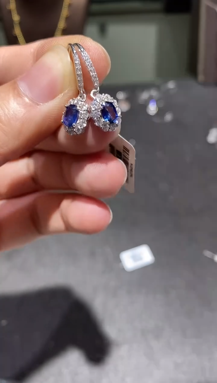 耳饰蓝宝石银S925镶嵌耳钉