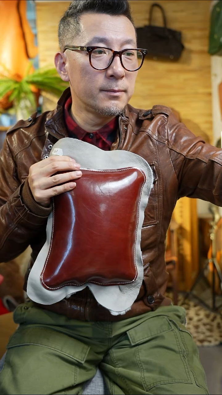 羊毛配牛皮真皮靠垫8号