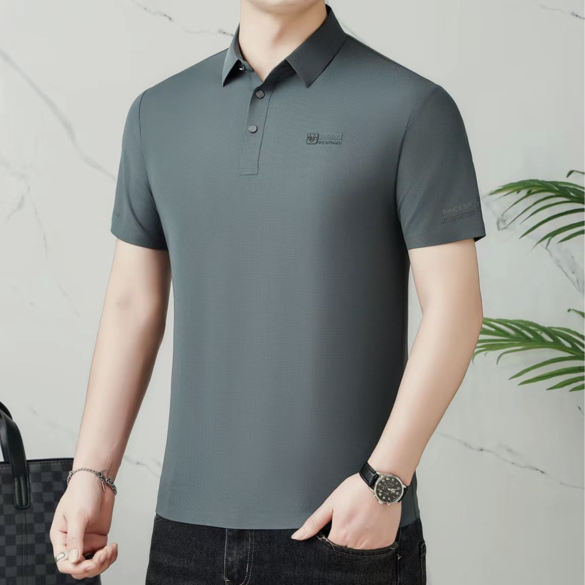 【2010】男士无痕华夫格T恤商务弹力透气