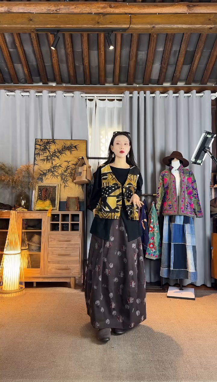 设计师款咖色提花羊毛花苞裙