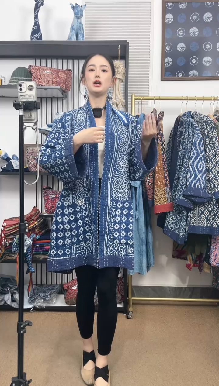 【闪购商品】695印度长绒棉蓝染刺子绣外套85cm