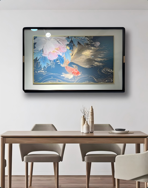 铜小鸭《荷花鱼》铜雕装饰画 餐厅挂画 走廊玄关 茶室背景挂画