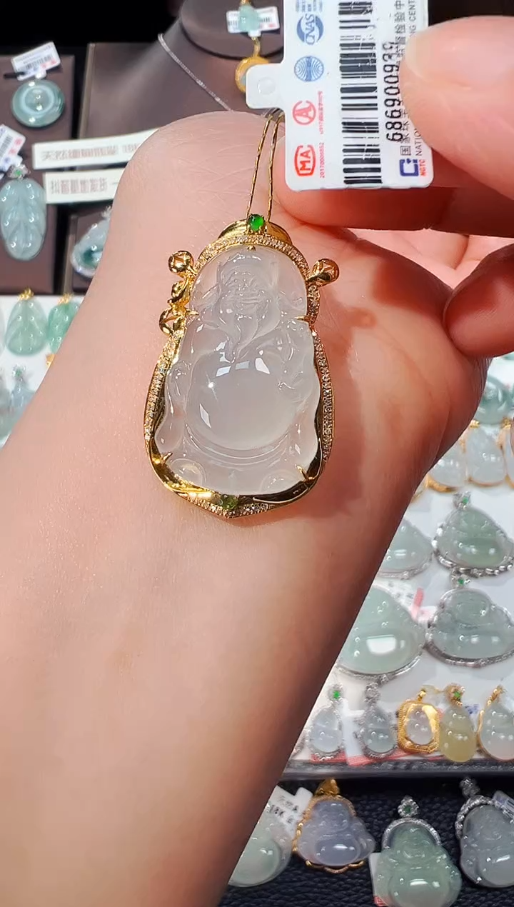 【闪购商品】翡翠吊坠(不含链)18K金镶嵌财神爷吊坠989