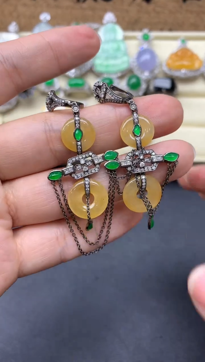 【闪购商品】翡翠耳饰18K金镶嵌585-中国好珍宝