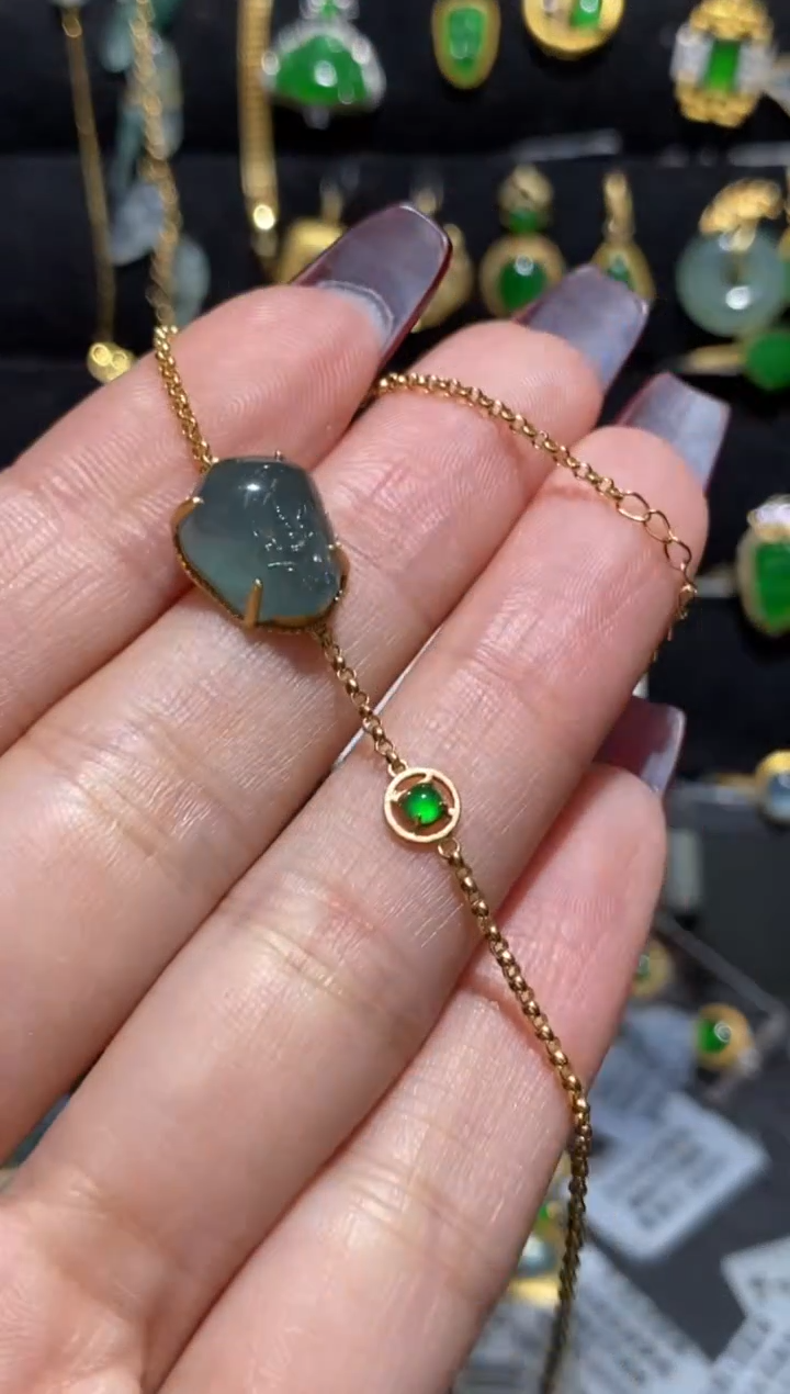 【闪购商品】翡翠手链18K金镶嵌手链