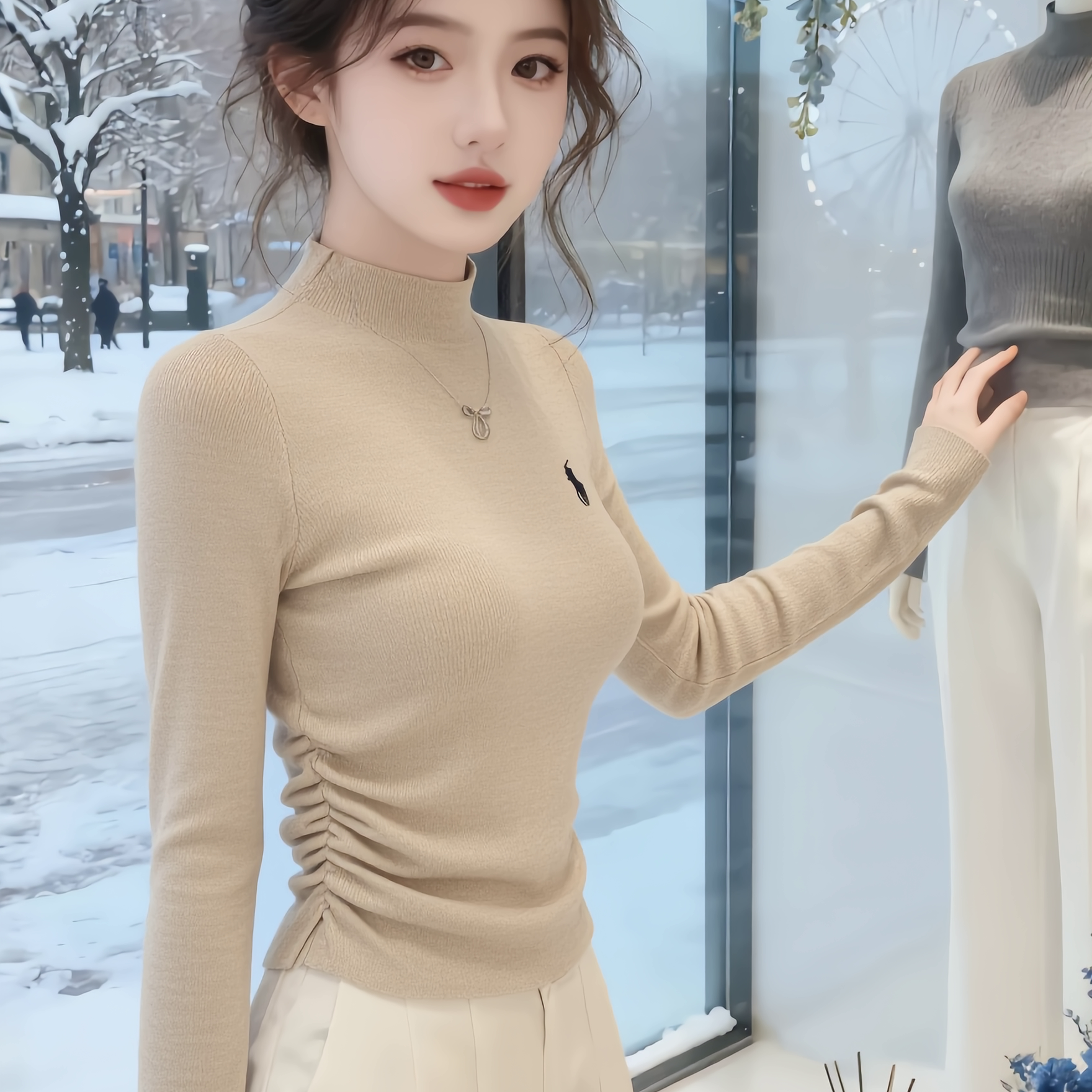 针织纯色立领冬季厚款女毛针织衫保暖百搭时尚洋气