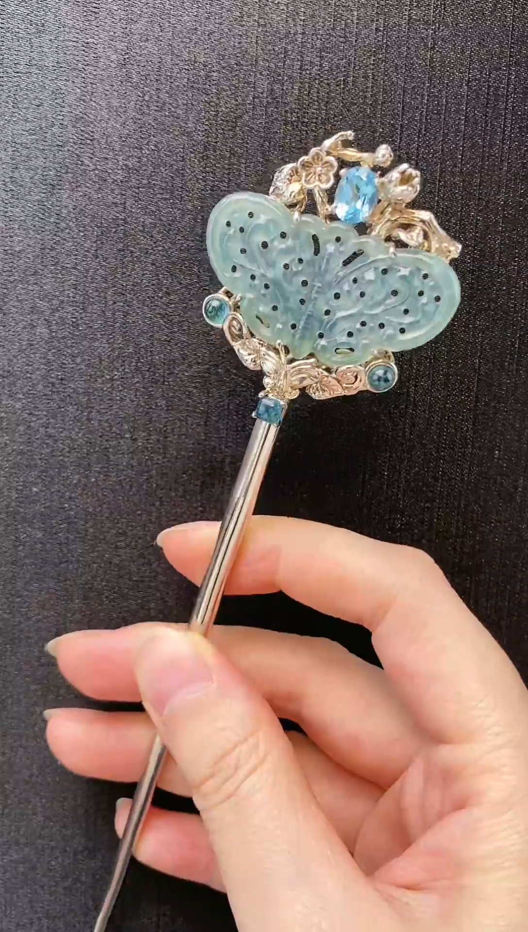 【闪购商品】翡翠挂件银S925镶嵌A货翡翠发簪