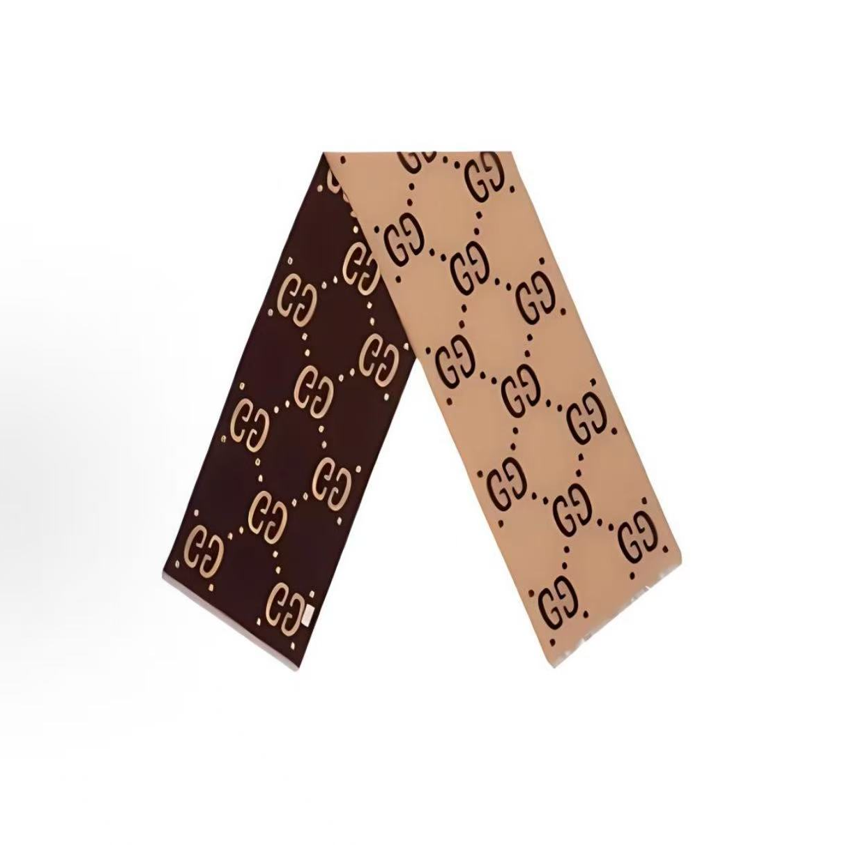 GUCCI/古驰Logo标识 羊毛桑蚕丝 绒线围巾 男女同款情侣款 棕色