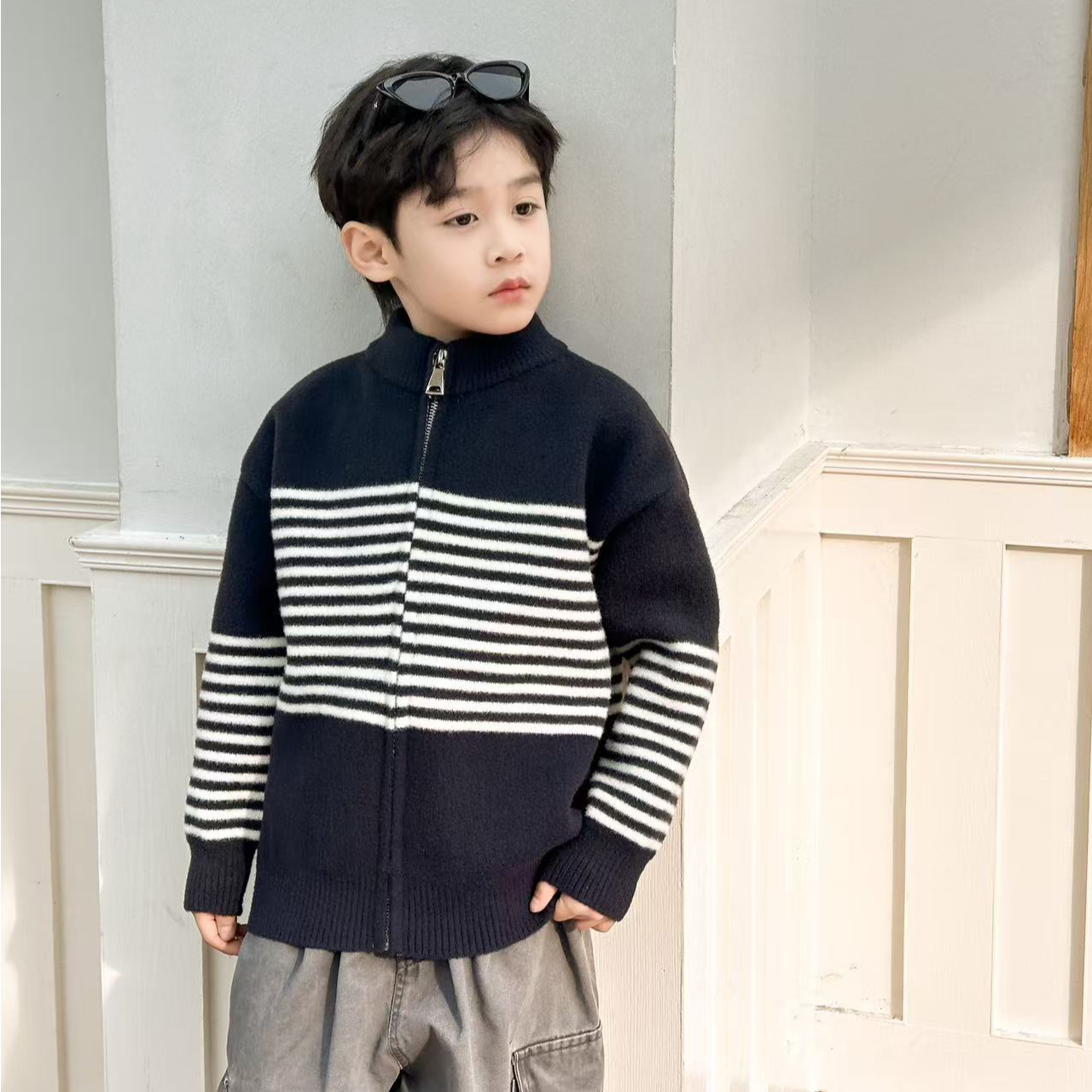 男童外套2025秋冬新款加厚保暖中大童休闲韩版针织衫打底潮开衫