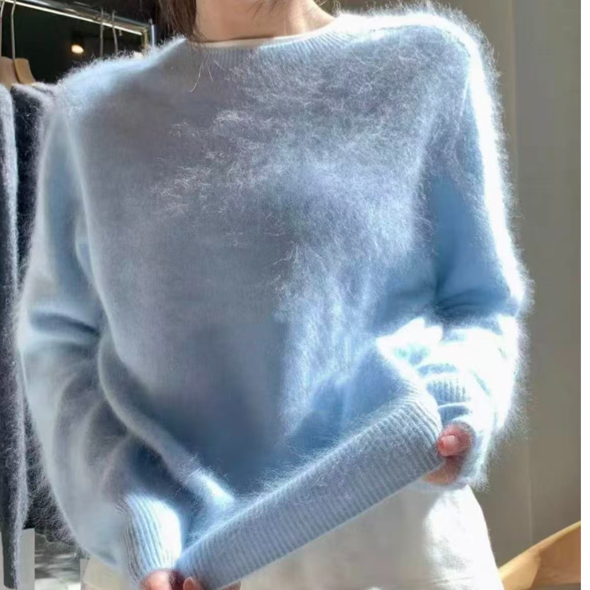 墩墩工厂店2025新款重磅拉绒拉毛圆领套头羊毛衫