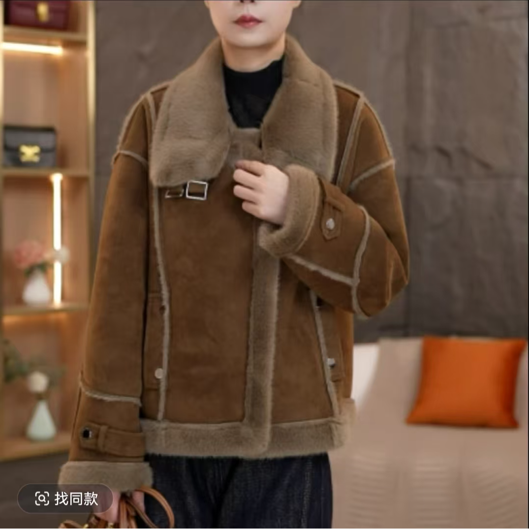 海宁正品2025新款立领防风澳洲皮毛一体女短款洋气中年保暖外套