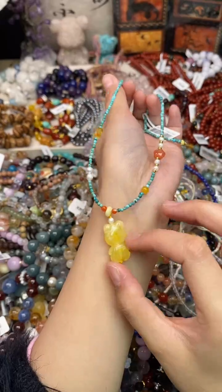 蜜蜡颈饰银S925镶嵌124