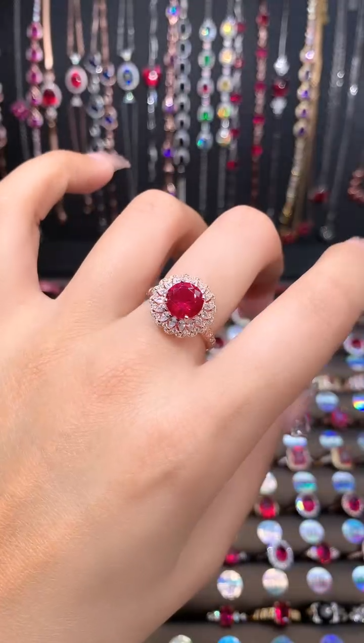 红宝石戒指银S925镶嵌玫瑰金79.