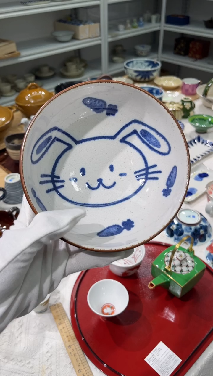 瓷片福利 粉色兔兔面碗