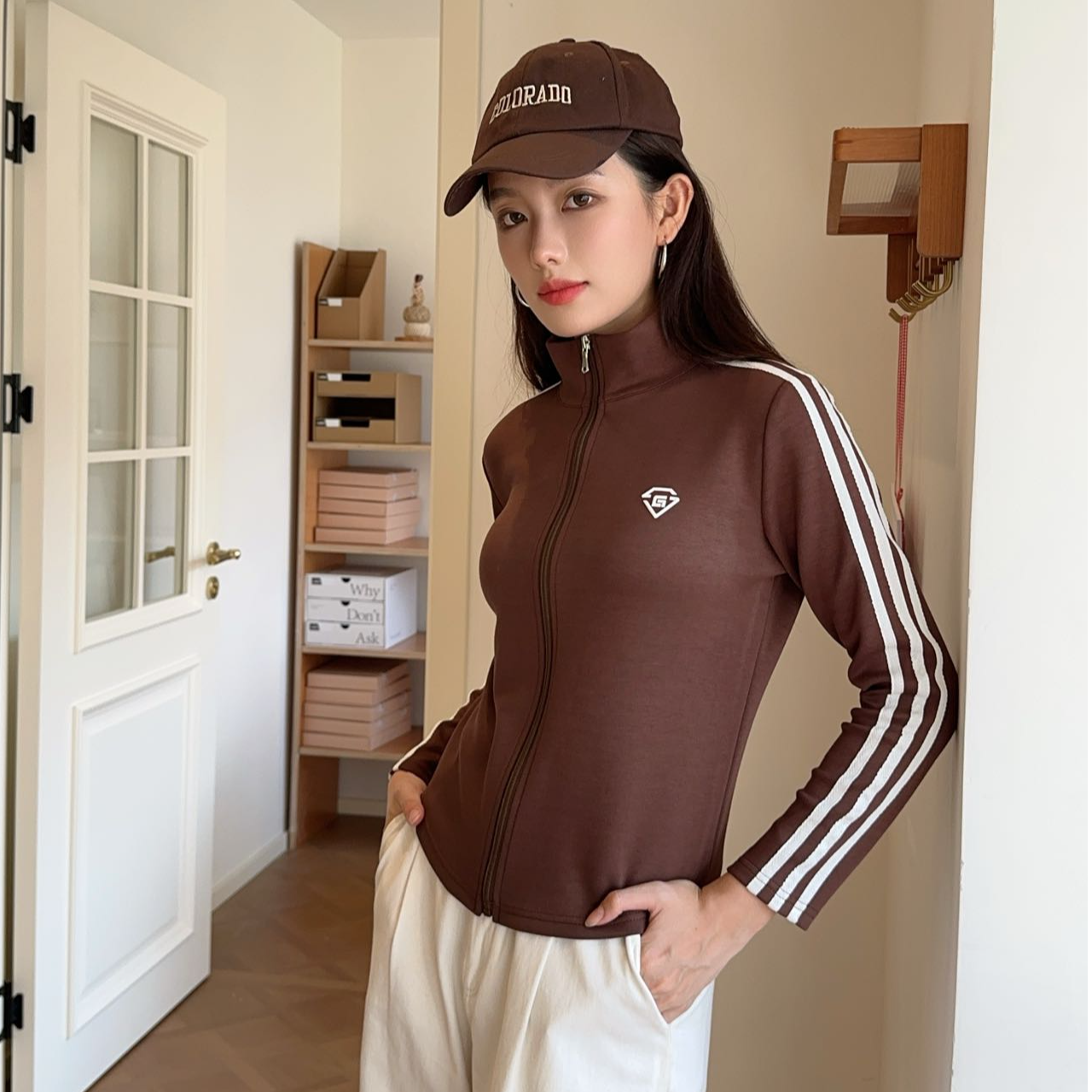 【曼巴棉空气层】秋季撞色条纹立领拉链修身显瘦瑜伽外套1550