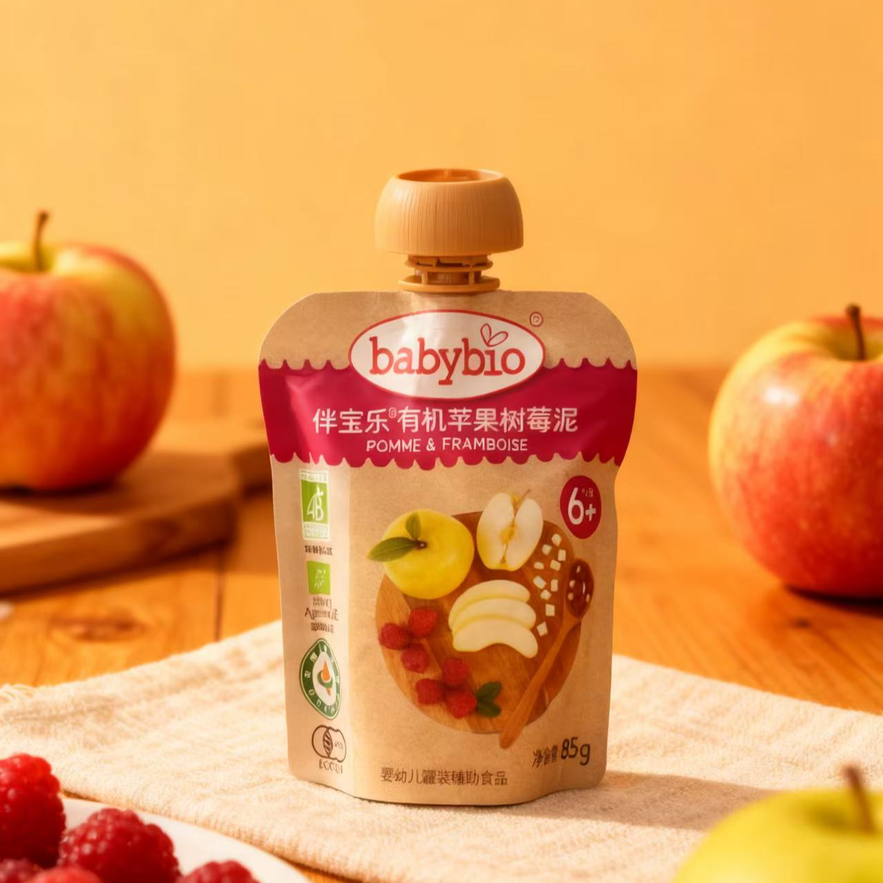 【保质期25.12.12】法国进口 伴宝乐有机苹果树莓泥85g*14袋