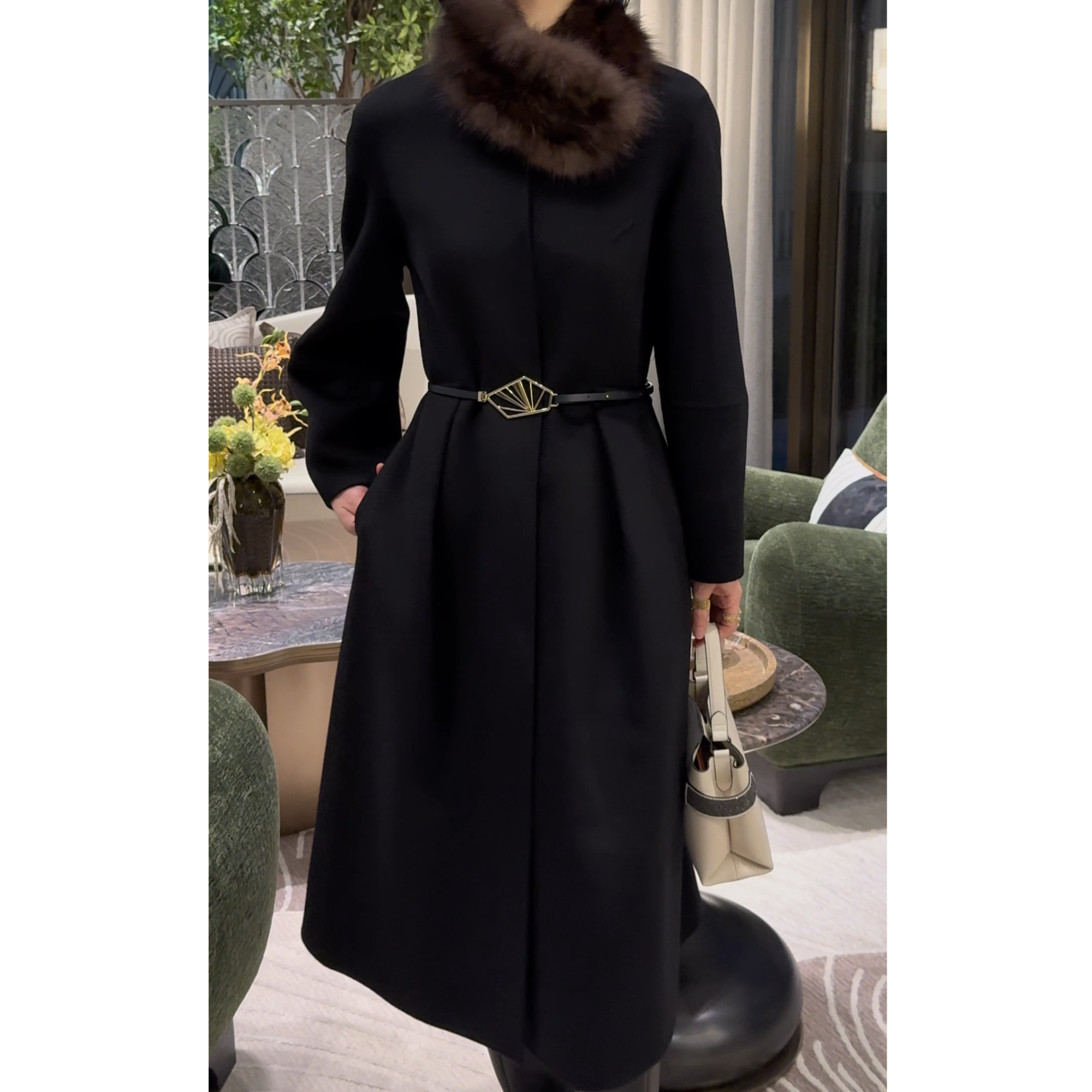 【冬姐自主品牌】VOR羊绒羊毛混纺大衣女系带长款毛呢外套V25300533