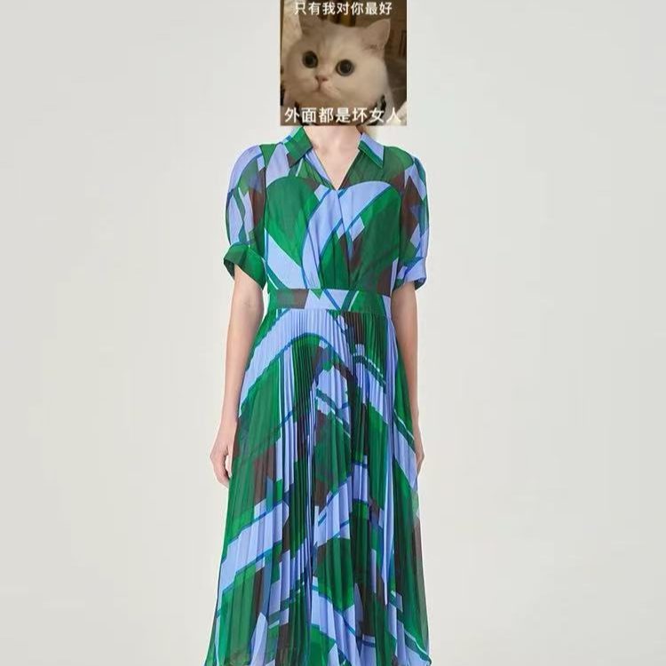 《沐言精选》M+变奏菱格24年新品V领衬衫领连衣裙