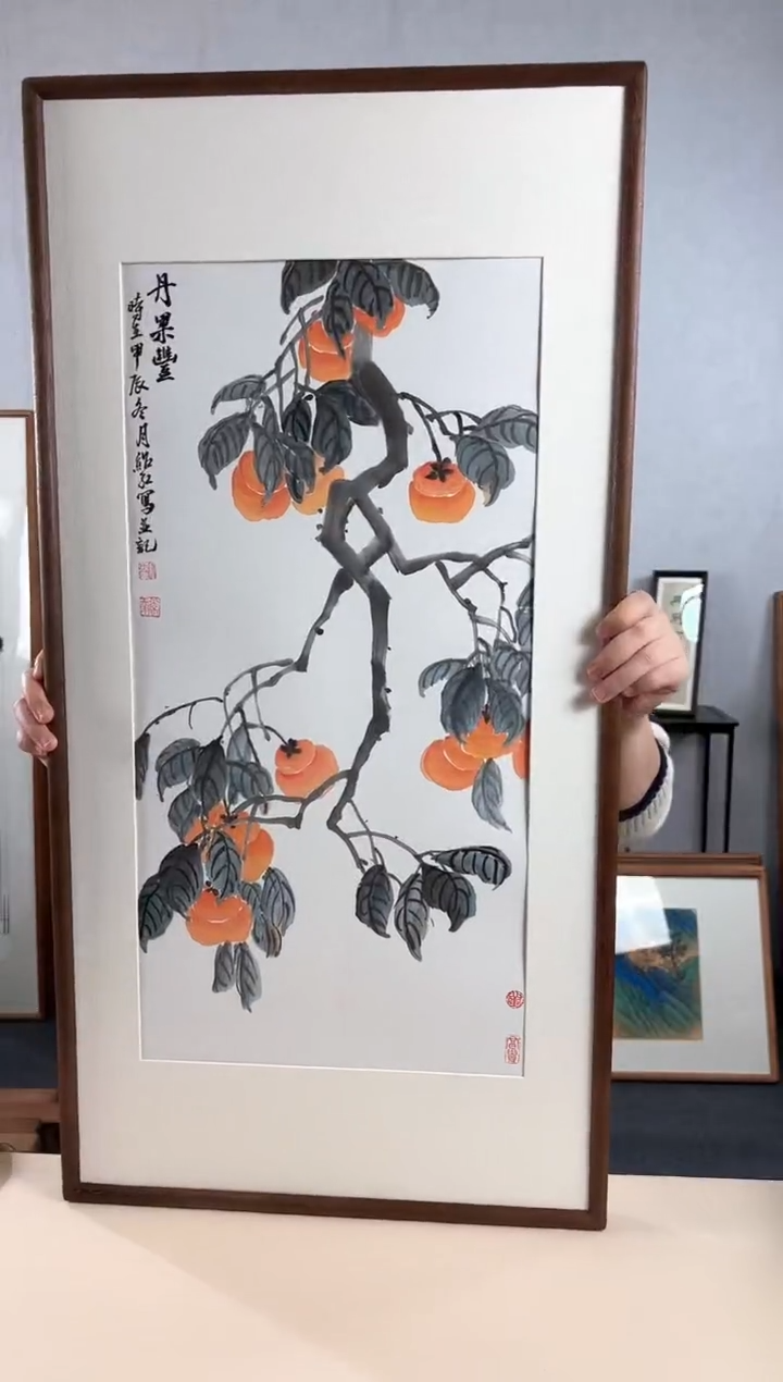 【闪购商品】国画手绘*柿柿如意*47*92cm实木框