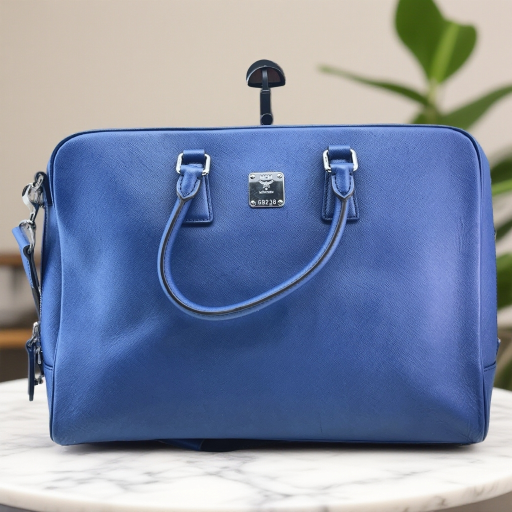 95新 MCM  蓝色手提单肩公文包  1752 3461 