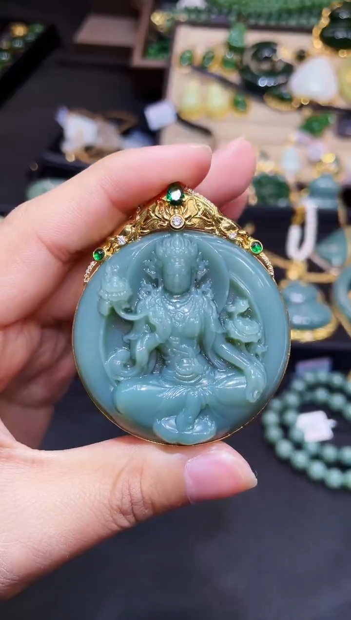 和田玉18K金镶嵌吊坠(赠链)50MM 多样性发一