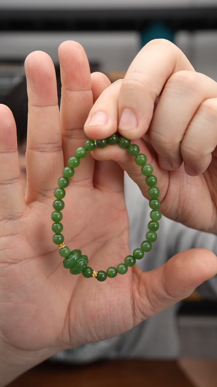 未镶嵌手串和田玉1215DJ136老坑碧玉并蒂莲手串