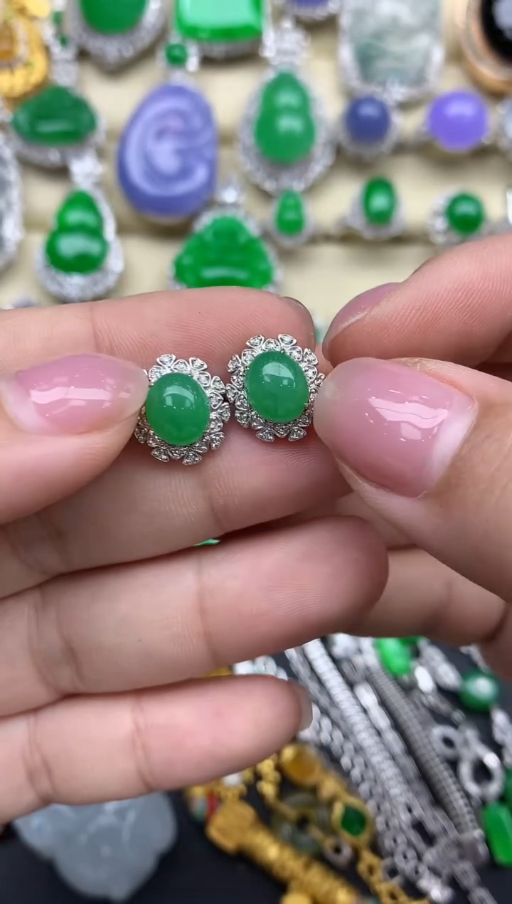 【闪购商品】翡翠耳饰18K金镶嵌161-中国好珍宝