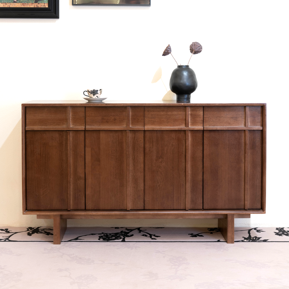 风木框四门简约新中式客厅餐边柜置物法式原木柜子中古风餐边柜