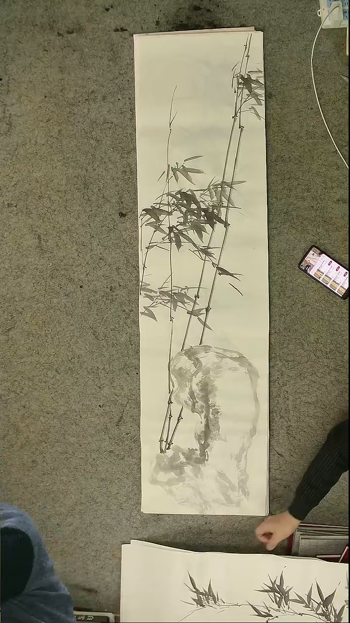 国画四尺对开  墨竹条屏 34*138cm