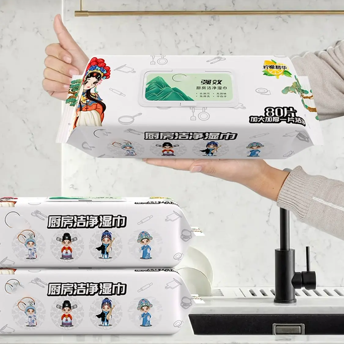 清-汤圆吖巨无霸厨房清洁油污湿巾加大加厚10905厨房湿巾（80抽）