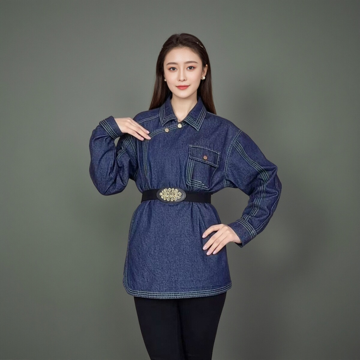  【女款】蒙古元素高定时尚上衣长袖牛仔时尚休闲百搭潮流显瘦