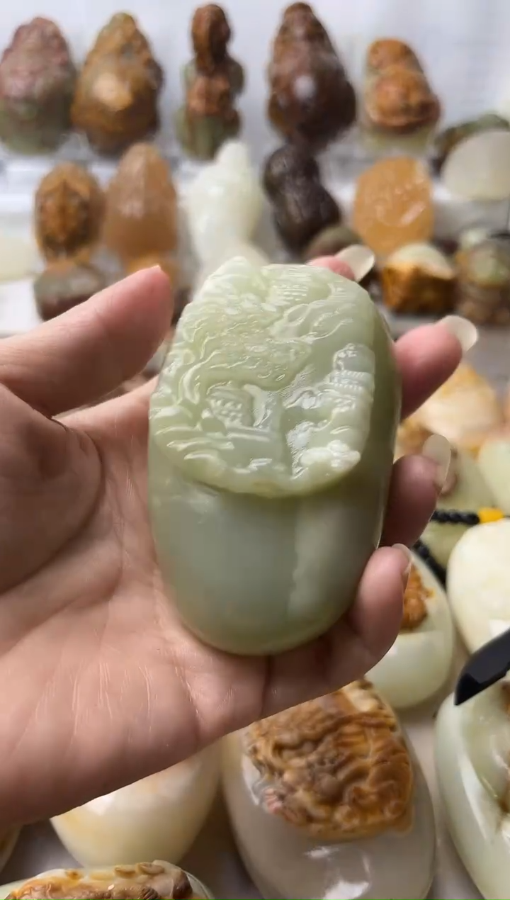 石材方解石手把摆件不退换山水微瑕