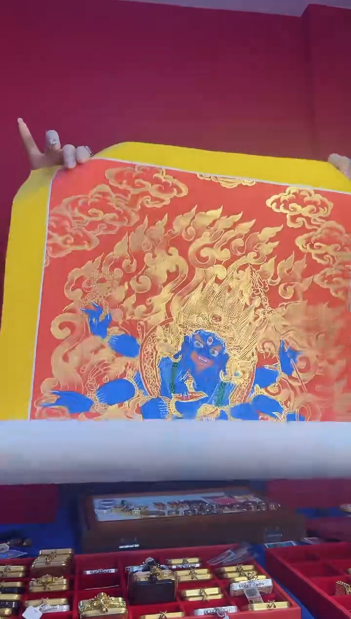 吊坠6臂黑老师-热贡纯手绘唐卡