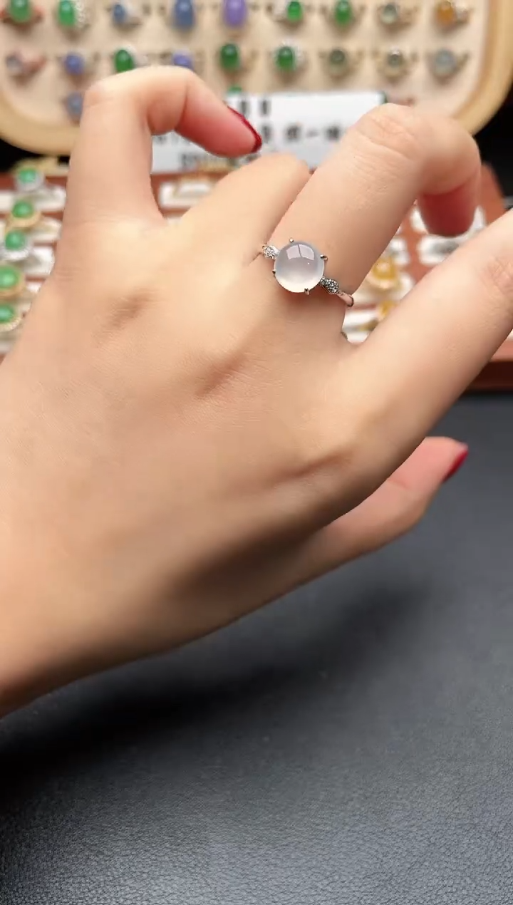 银S925镶嵌戒指翡翠一物一证一礼盒