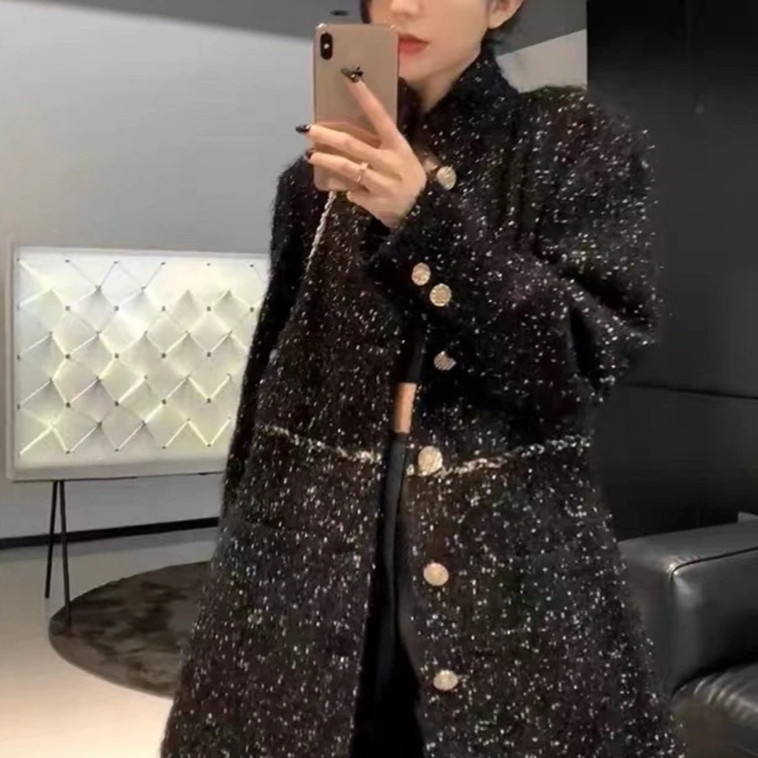 99新 Chanel/香奈儿  34码22A爆款黑金细闪软呢外套