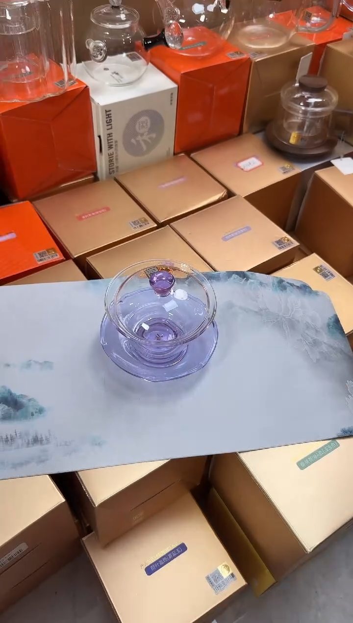 @@禾器荷叶盖碗浅紫色+茶席