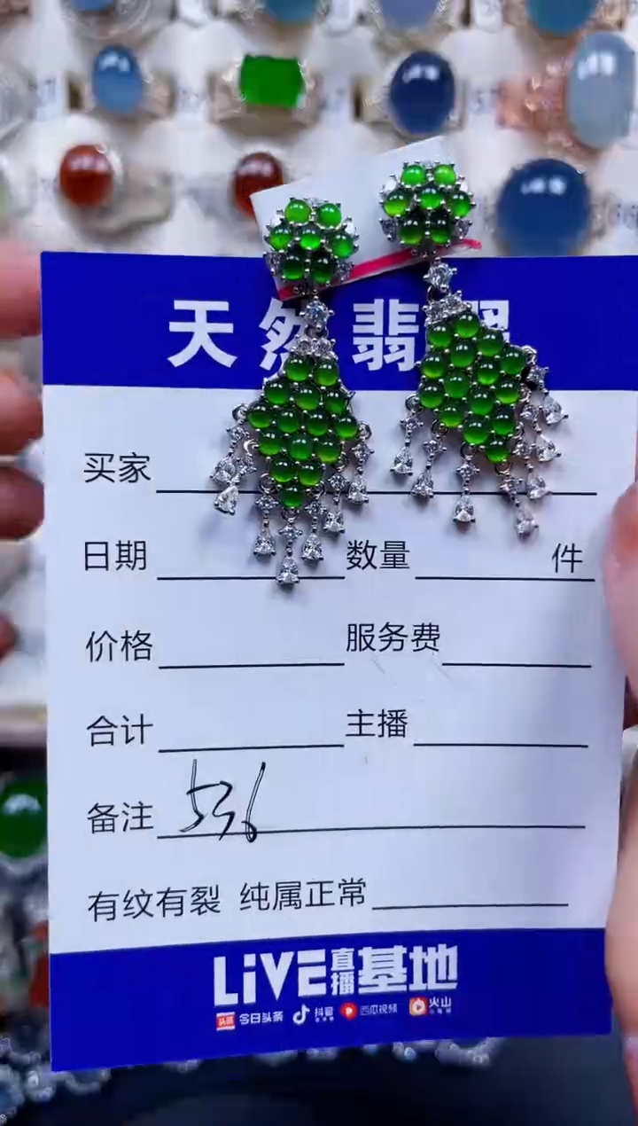 银S925镶嵌翡翠耳饰536