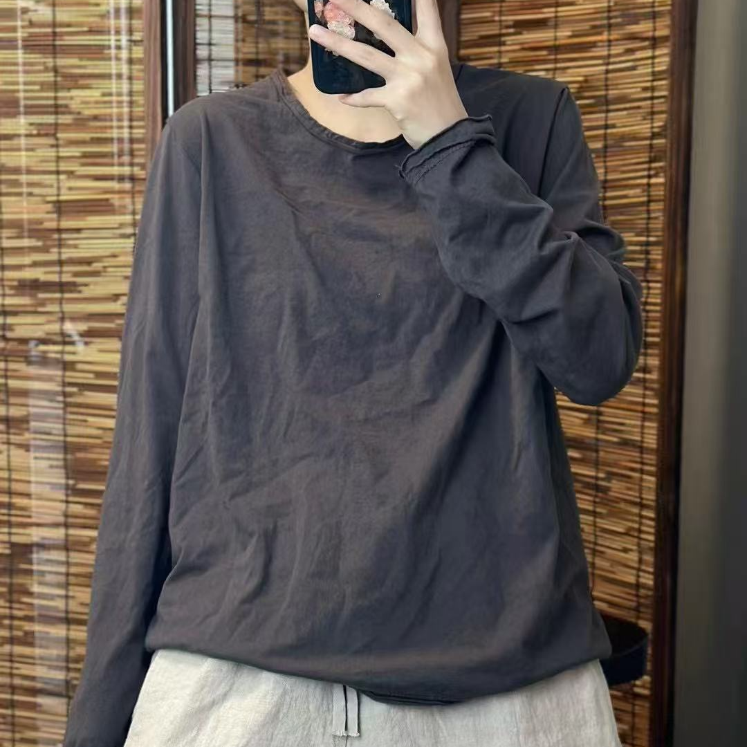 CC麻棉T 夏季新款复古时尚百搭（衣长65胸围125）宽松大码休闲圆领