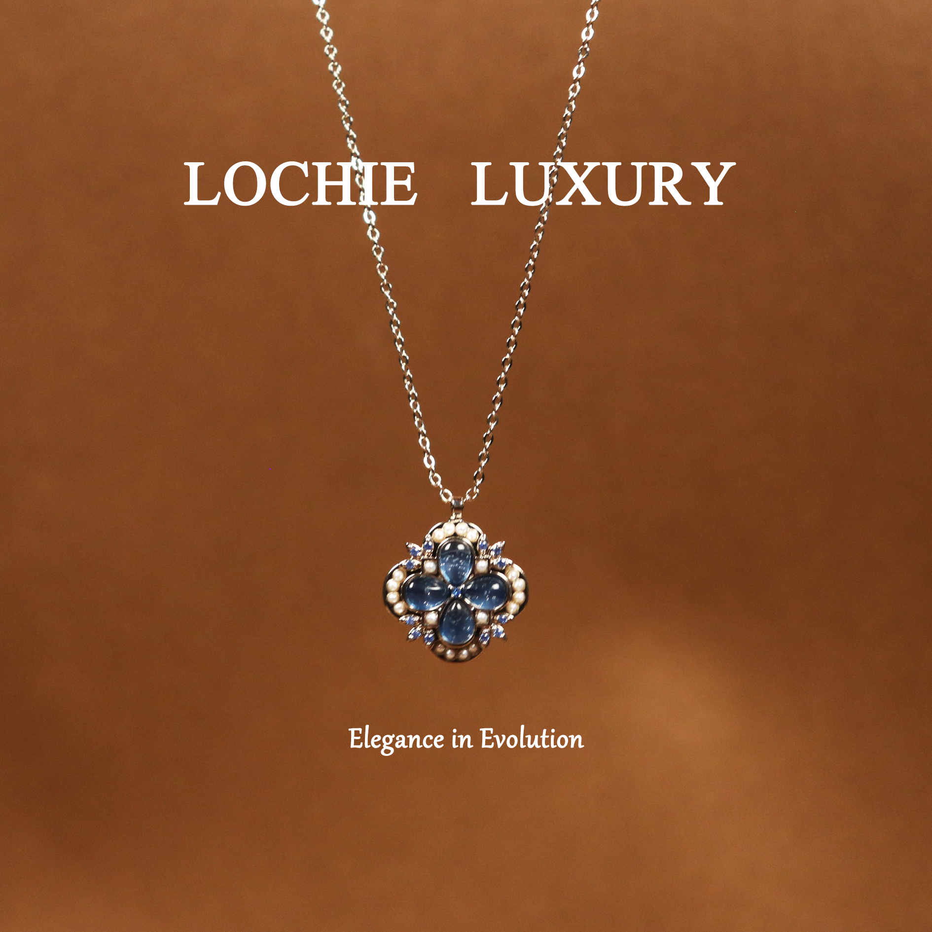 铜项链 【晚风来信】L450新中式时尚百搭复古蓝色四叶草吊坠项链