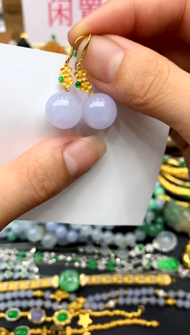 翡翠18K金镶嵌耳饰228-中国好珍宝