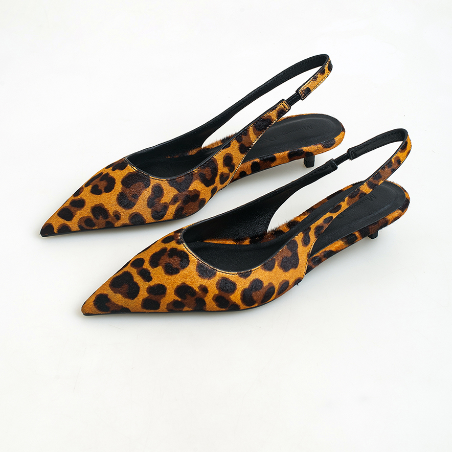 慕琳娜  真皮尖头时髦气质时尚后空单鞋豹纹猫跟女鞋 1452