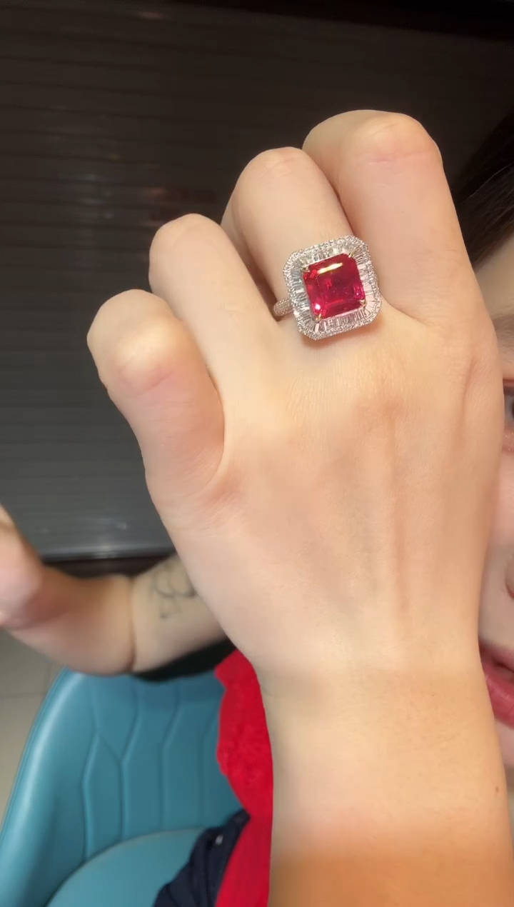 铂Pt950镶嵌戒指碧玺4.00ct