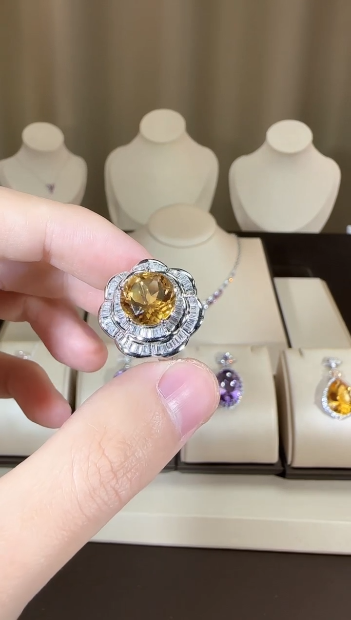 【闪购商品】黄晶戒指银S925镶嵌11mm