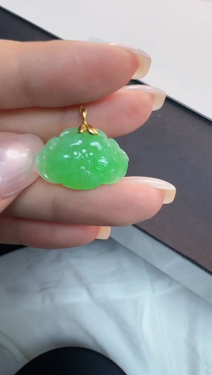 翡翠18K金镶嵌吊坠(不含链)天然缅甸A货缅甸