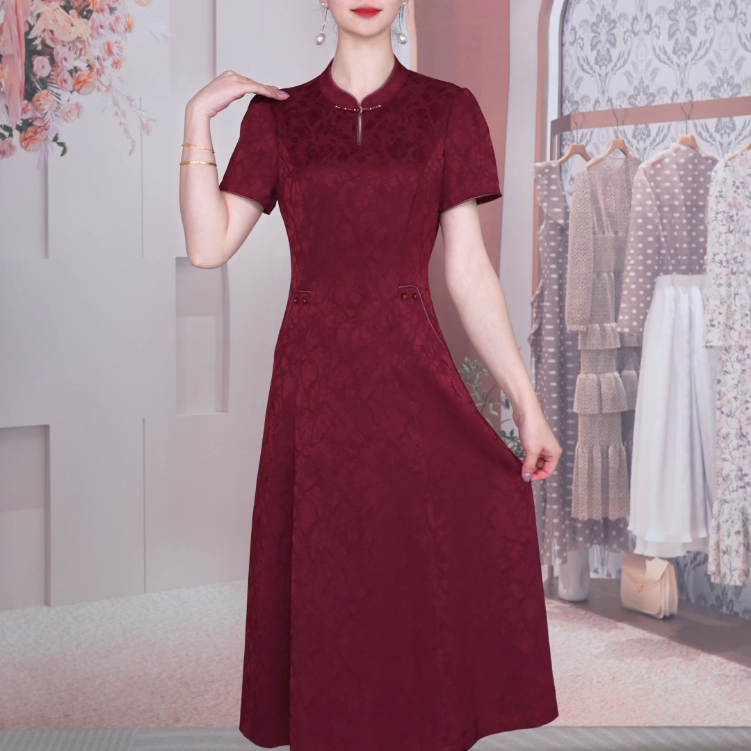 【梦雅衣橱】2025夏季气质显瘦修身新中式国风高贵精致连衣裙