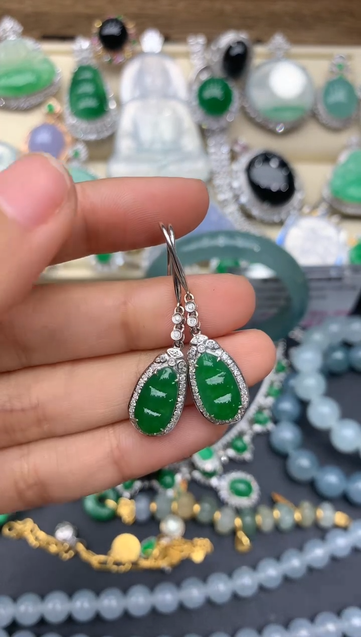 【闪购商品】翡翠耳饰18K金镶嵌296-中国好珍宝