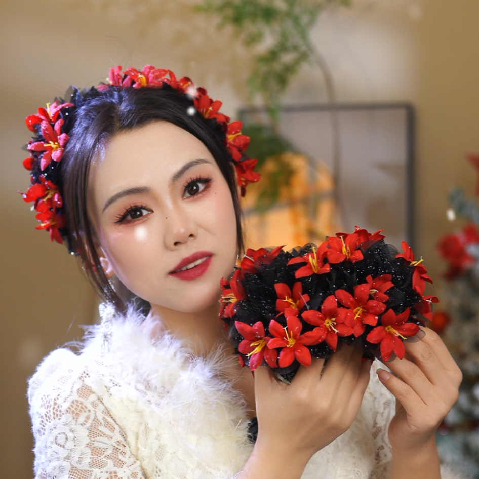 复古风女发夹红色头饰发饰复古网红森系法式发卡抓夹气质A1044