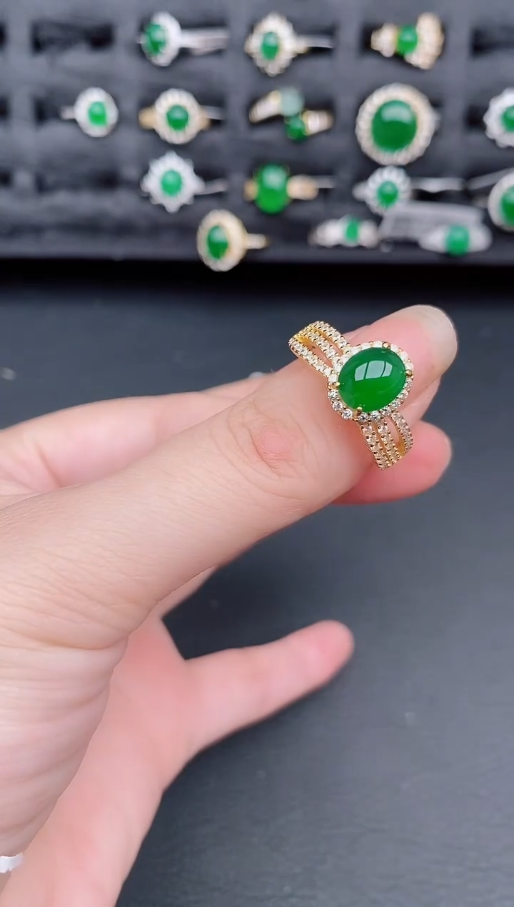 银S925镶嵌戒指翡翠天然a货翡翠345