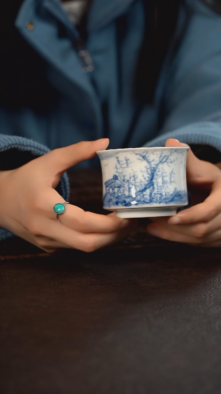 【闪购商品】杯635号HLX陶瓷山水马蹄束腰杯